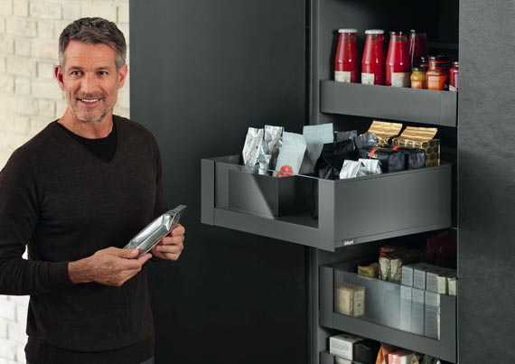 Blum’s Space Tower larder unit comes in all widths, heights and depths and can be adapted to fit into every space. (Photo: Blum)