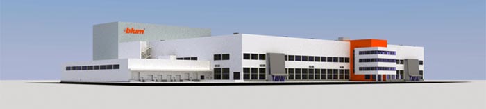 Muy cerca de la actual Fábrica 7 en Dornbirn, en enero de 2016 comenzó la construcción de un nuevo taller de estampado: la futura Fábrica 8. Foto: Blum.